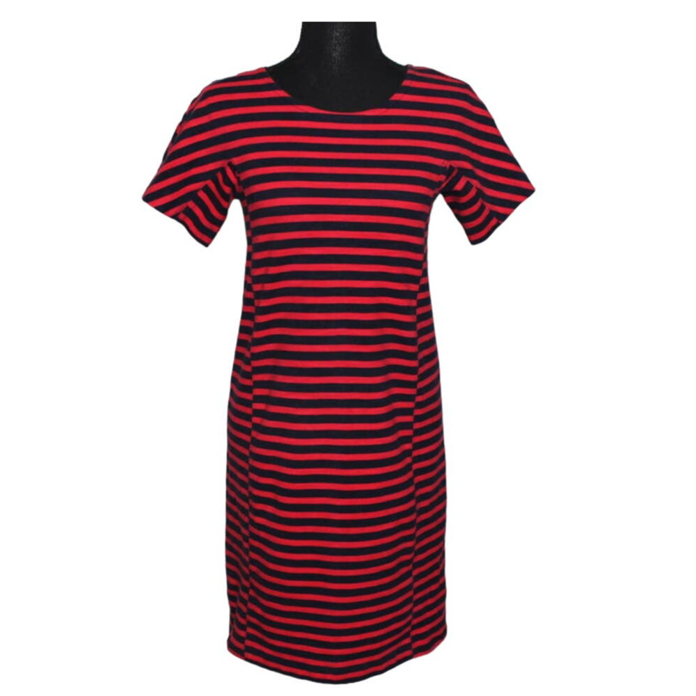 J. Crew Womens Size XS Navy Blue Red Short Sleeve Striped Tshirt Dress‎